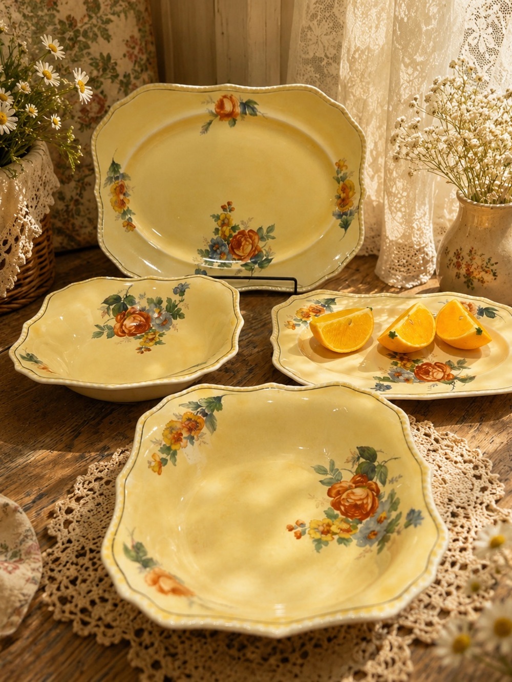 STEUBENVILLE IVORY – 4-Piece Vintage Floral Dish Set